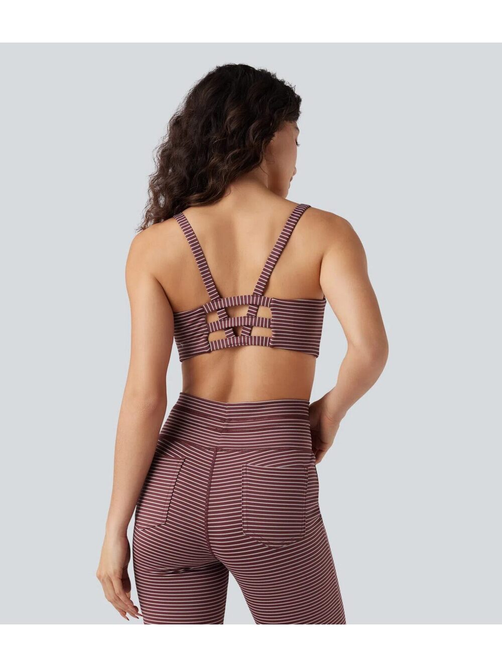 Halara Low Support U Neck Cut Out Stripe Yoga Sports Bra Burgundy Size XL